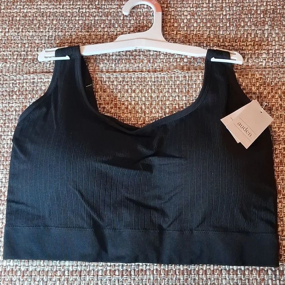 Auden Seamless Knit Lightly Lined Bralette Black 2X New With Tags